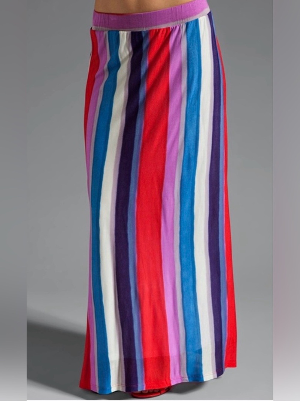 Splendid Rainbow Striped Straight T-shirt Knit Maxi Skirt Size S